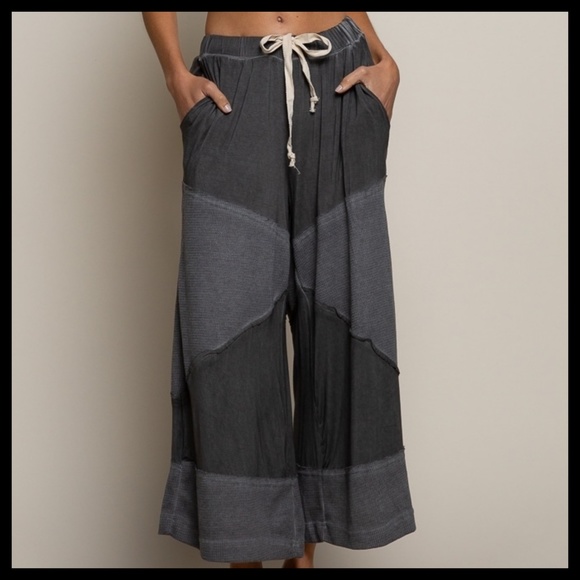 POL Wide Leg Pants W/Drawstring Mix Fabric RESTOCKING IN BLACK & 4 MORE COLORS! - Picture 10 of 14